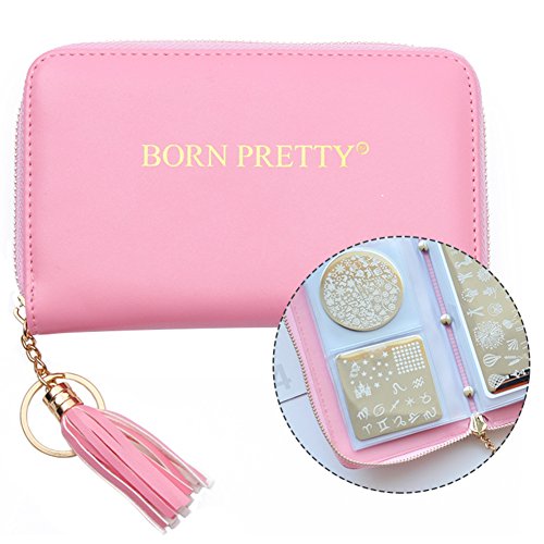 Product Cover BORN PRETTY 24 Slots Nail Stamping Plate Holder Case Round Square Rectangular Nail Art Stamp Plate Organizer (pink)