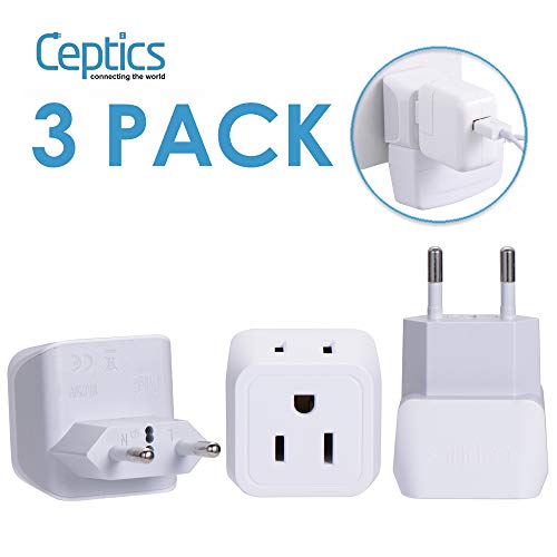 Product Cover Ceptics European Travel Plug Adapter, Ceptics Europe Power Adaptor Charger Dual Input - Ultra Compact - Light Weight - USA to any Type C Countries such as Italy, Iceland, Austria and More (CT-9C)