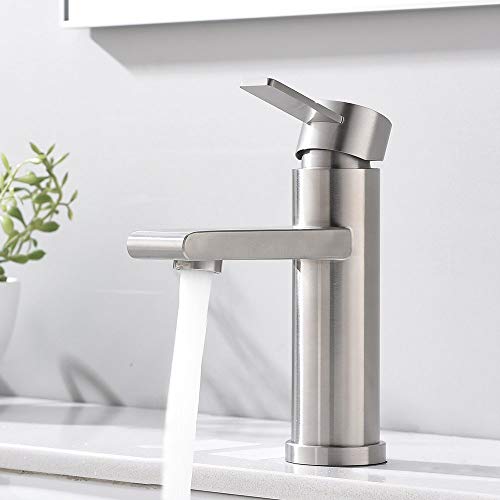 Product Cover VCCUCINE Modern Commercial Brushed Nickel Single Handle Bathroom Faucet, Laundry Vanity Sink Faucet with Two 3/8