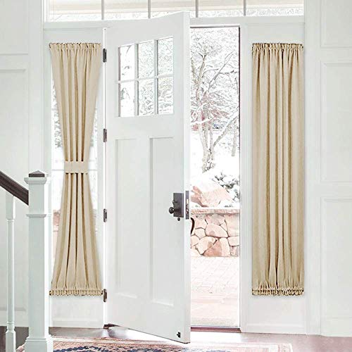 Product Cover PONY DANCE Sidelight Door Curtain - Blackout Patio Panel Top and Bottom Rod Pocket French Door Curtain for Privacy Bonus Tiebacks, 25 x 72-inch, Biscotti Beige, Single Piece