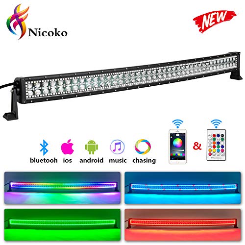 Product Cover Nicoko 42 Inch 240w Curved LED Light Bar with Chasing RGB halo ring for 10 Solid Color Changing with Strobe Flashing Spot Flood Combo Beam IP67 waterproof Remote Control Wiring Harness Kit