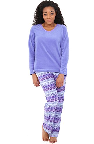 Product Cover Alexander Del Rossa Women's Warm Fleece Pajamas, Long V Neck Pj Set, Large Purple Nordic Christmas (A0325Q62LG)
