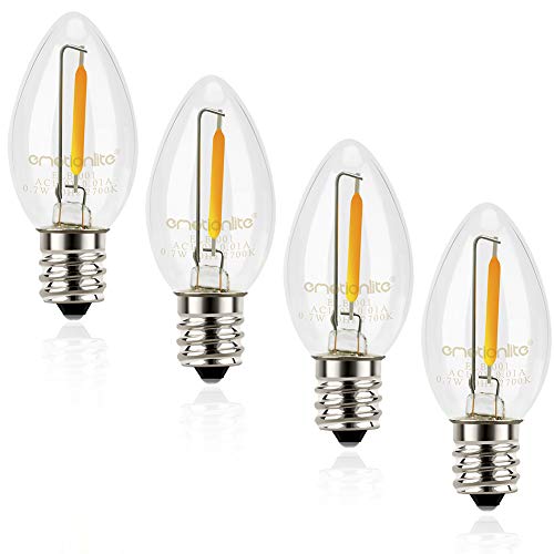 Product Cover Night Light Bulbs, Emotionlite C7 Candelabra LED Light Bulbs, E12 Chandelier Base, 4W 5W 6W 7W Incandescent Equivalent, Warm White, 2700K, Clear, 4 Pack