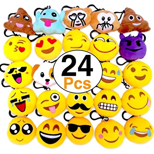 Product Cover OHill 24 Pack Emoji Plush Pillows Mini Keychain for Birthday Party, Home Decoration, Classroom Rewards and Party Favor