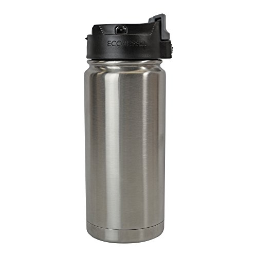 Product Cover EcoVessel PERK Vacuum Insulated Stainless Steel Coffee & Tea Travel Bottle with Push Button Locking Top - 16 oz Tumbler Mug - Silver Express