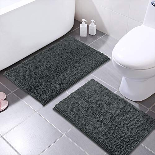 Product Cover MAYSHINE Bath Mats for Bathroom Rugs Non Slip Machine Washable Soft Microfiber 2 Pack (20×32 Inches,Dark Gray)