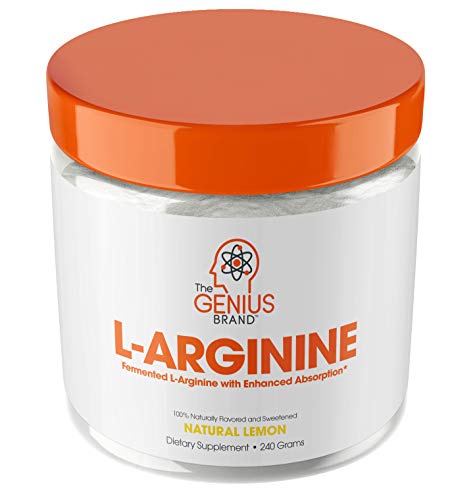 Product Cover Genius L Arginine Powder - Fermented L-Arginine Nitric Oxide Supplement, Natural Muscle Builder & NO Booster for Healthy Blood Pressure, Protein Synthesis and Strength Building, Lemon, 30 Sv