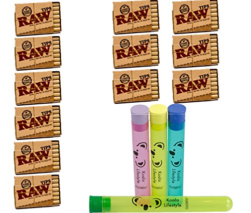 Product Cover RAW Pre-Rolled Filter Tips for Cigarette Rolling (21 Pack x 12 = 252 Tips) | Natural & Unrefined | Bundle with 4 Koala Doob Tubes
