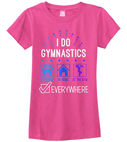 Product Cover Threadrock Big Girls' I Do Gymnastics Everywhere Fitted T-Shirt S Fuchsia