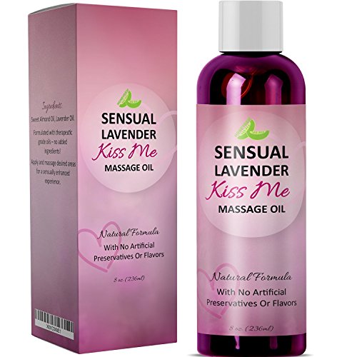 Product Cover Sensual Massage Oil for Sex to Excite Lovers with Lavender Essential Oil Massage Therapy and Aromatherapy 100% Pure Natural Aphrodisiac Benefits Anti-Aging Sweet Almond Oil with Antioxidant Vitamin E