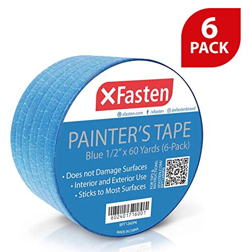 Product Cover XFasten Professional Blue Painters Tape, Multi-Use, 1/2-Inch by 60-Yard, Pack of 6, Masking Tape Blue
