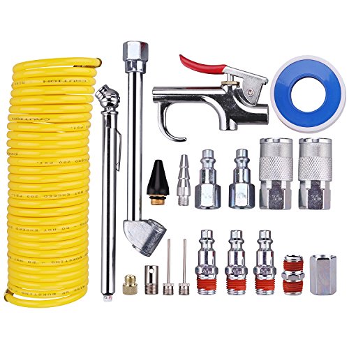 Product Cover WYNNsky Air Compressor Accessory Kit, 1/4 Inch NPT Air Tool Kit with 1/4 Inch x 25Ft Coil Nylon Hose/Blow Gun/Tire Gauge - 20 Pieces