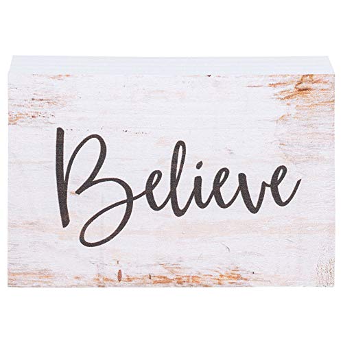 Product Cover P. Graham Dunn Believe Grey Script White Wash 5 x 3.5 Inch Solid Pine Wood Barnhouse Block Sign