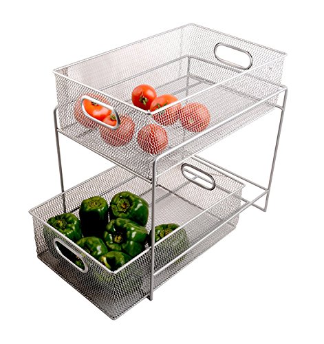 Product Cover Callas 2 Tier Mesh Sliding Cabinet Basket Organizer Drawer,Silver, Ca3432