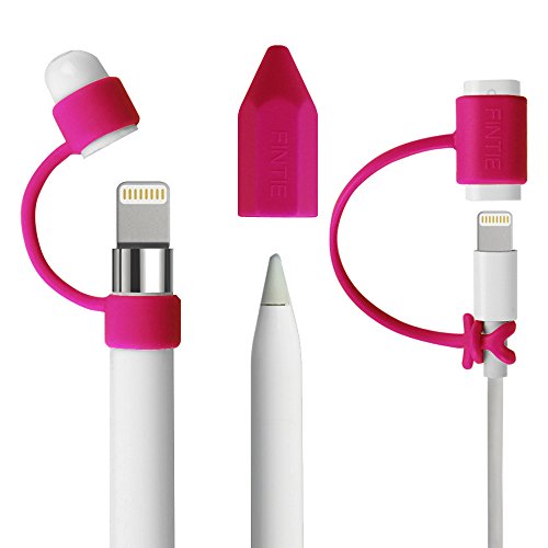 Product Cover Fintie 3 Pieces Bundle for Apple Pencil Cap Holder, Nib Cover, Charging Cable Adapter Tether for Apple Pencil 1st Generation, iPad 6th Gen Pencil, Magenta