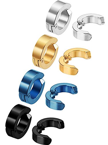 Product Cover Mudder 8 Pieces Non-piercing Earrings Ear Clip Fake Ear Hoops for Men and Women, Stainless Steel, 4 Colors