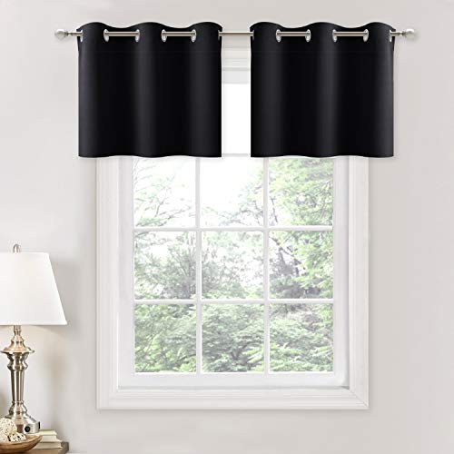 Product Cover NICETOWN Small Kitchen Window Curtains Valances - Thermal Insulated Home Decor Blackout Grommet Tier Curtains Drapes for Basement Window (Black, 42 inches W by 18 inches L + 1.2 inches Header,2 PCs)