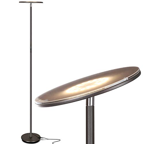 Product Cover Brightech Sky Flux - The Very Brightest LED Torchiere Floor Lamp, for Your Living Room & Office - Halogen Lamp Alternative with 3 Light Options Incl. Daylight - Dimmable Modern Uplight - Bronze