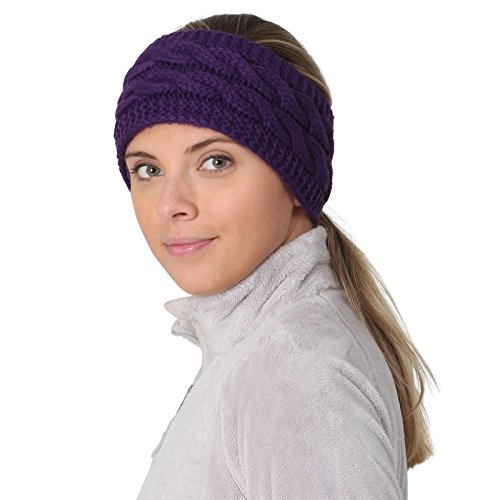 Product Cover TrailHeads Ponytail Headband | Cable Knit Winter Ear Warmers | Fleece Ear Band for Women - Purple
