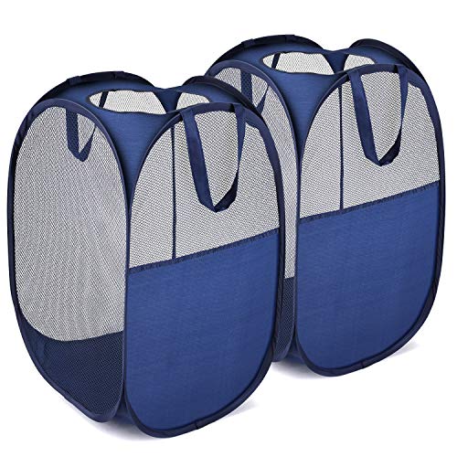 Product Cover MaidMAX Pop-Up Laundry Clothes Hamper, Mesh Laundry Basket with 2 Handles Each, Collapsible, Blue, Set of 2