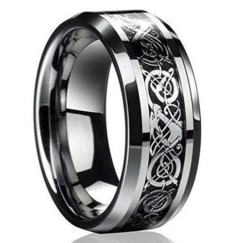 Product Cover ILJILU New Silver Celtic Dragon Titanium Stainless Steel Men's Wedding Band Rings (Size 12)