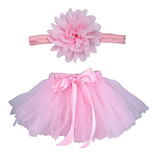 Product Cover Baby Photography Prop Infant Tutu Skirt, Ifergo Newborn Costume Bow-Knot Dress Outfits with Headband, Baby Photo Prop, Crochet Baby Clothes (Pink Skirt for Newborn Baby)
