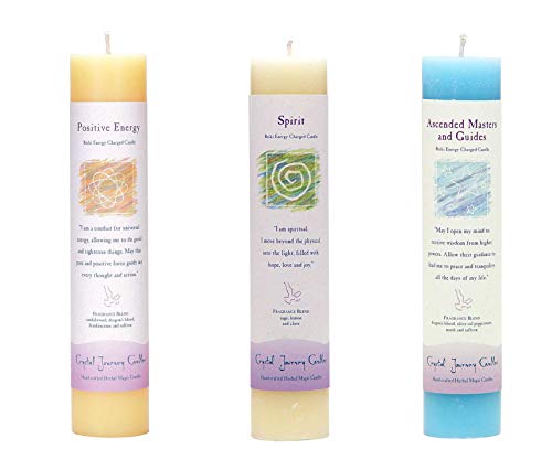 Product Cover Crystal Journey Reiki Charged Herbal Magic Pillar Candle Bundle (Ascended Masters and Guides, Spirit, Positive Energy) Each 7