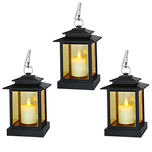 Product Cover Decorative Candle Lanterns, Set of 3 Indoor and Outdoor Black Lanterns with LED Pillar Moving Wick Flameless Candles, 5 Hours Timer