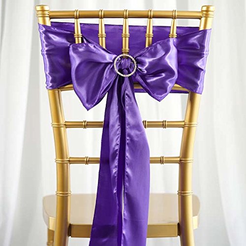 Product Cover Efavormart 25pcs Purple Satin Chair Sashes Tie Bows for Wedding Events Decor Chair Bow Sash Party Decoration Supplies 6 x106