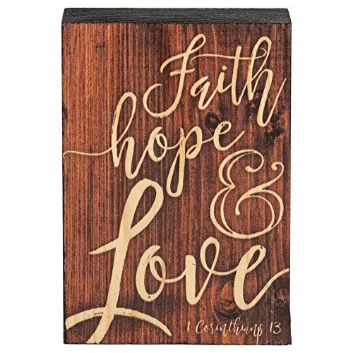 Product Cover P. Graham Dunn Faith Hope Love Script Design Brown 5 x 3.5 Inch Solid Pine Wood Barnhouse Block Sign