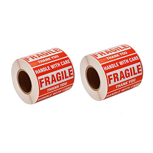 Product Cover SJPACK 1000 Fragile Stickers 2 Rolls 2'' x 3'' Fragile - Handle with Care - Thank You Shipping Labels Stickers (500 Labels/Roll)