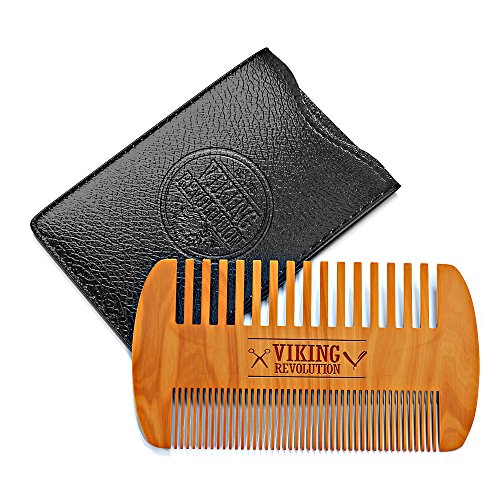 Product Cover Wooden Beard Comb & Case, Dual Action Fine & Coarse Teeth, Perfect for use with Balms and Oils, Top Pocket Comb for Beards & Mustaches by Viking Revolution