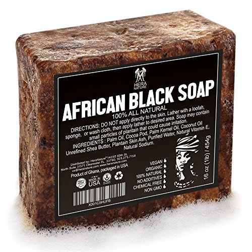 Product Cover Best Raw ORGANIC AFRICAN BLACK SOAP, for Dry Skin and Skin Conditions. Pure & Natural Ingredients, Imported From Ghana - 1lb (16oz)