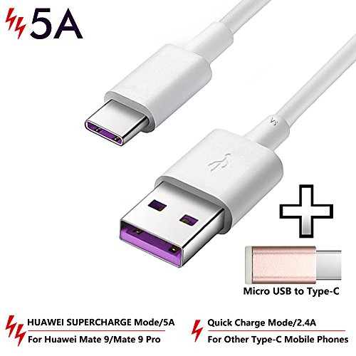 Product Cover SuperCharge Cable(5A) Huawei USB C Cable Charger Cord Fast Charger for HuaWei Mate 9 Original Mate 9 Pro Mate 10 P10 Plus Honor Note 10,Type C USB Data Cable Compatible with S9 S8 Note 9 8 (5A,White)