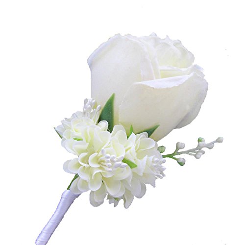 Product Cover WeddingBobDIY Boutonniere Buttonholes Groom Groomsman Best Man Rose Wedding Flowers Accessories Prom Suit Decoration Ivory