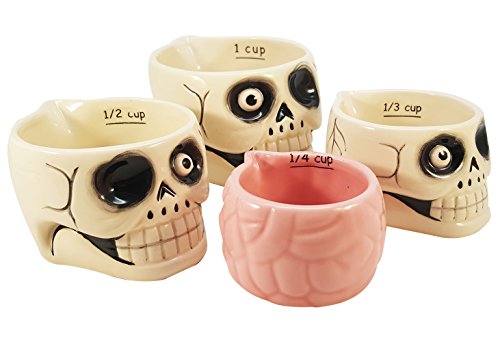 Product Cover Pacific Giftware Spooky Halloween Haunted Skull and Brains Nesting Measuring Cup Set of 4 Creative Kitchen Decor