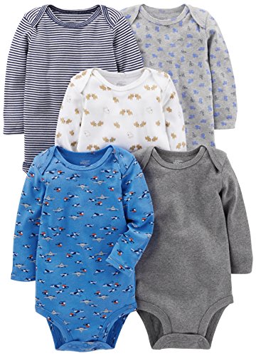 Product Cover Simple Joys by Carter's Baby Boys 5-Pack Long-Sleeve Bodysuit, Blue/Grey, 6-9 Months