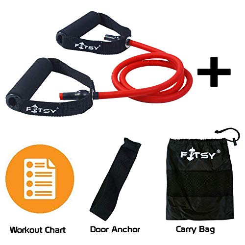 Product Cover FITSY® Resistance Toning Tube + Door Anchor + Carry Pouch + Workout Chart - RED