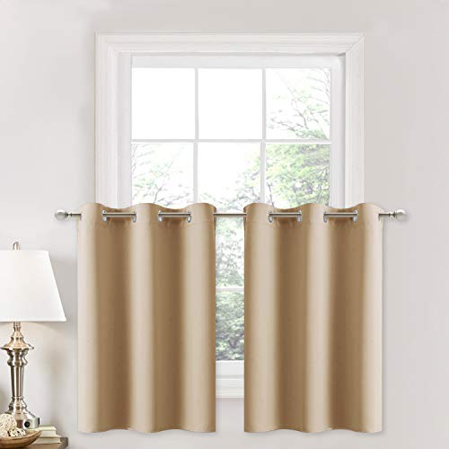 Product Cover NICETOWN Small Windows Room Darkening Valances - Functional Thermal Insulated Window Treatment Curtains/Drapes (Biscotti Beige, 2 Panels, 42W by 36L + 1.2 inches Header)