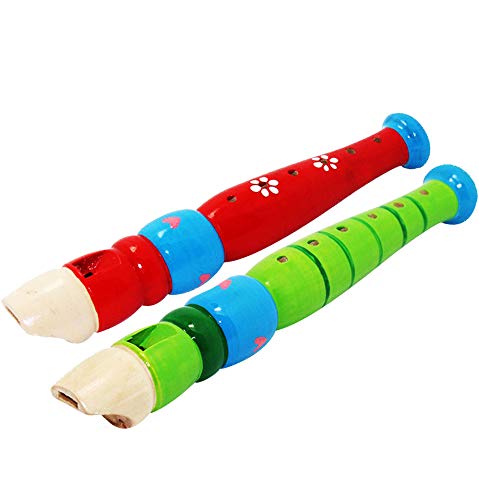 Product Cover 2 pcs Small Wooden Recorders for Toddlers, Colorful Piccolo Flute for Kids,Learning Rhythm Musical Instrument,Sealive Baby Early Education Music Sound Toys for Autism or Preschool Child (Random Color)