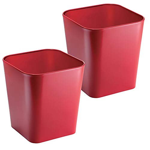 Product Cover mDesign Decorative Metal Square Small Trash Can Wastebasket, Garbage Container Bin - for Bathrooms, Powder Rooms, Kitchens, Home Offices - 2 Pack - Red