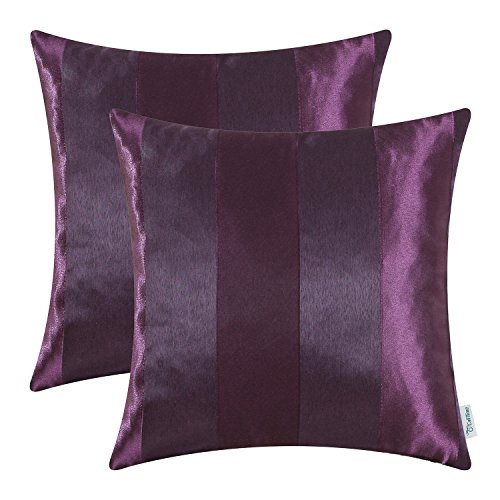 Product Cover CaliTime Pack of 2 Cushion Covers Throw Pillow Cases Shells for Couch Sofa Home Decoration Modern Shining & Dull Contrast Striped 18 X 18 Inches Deep Purple