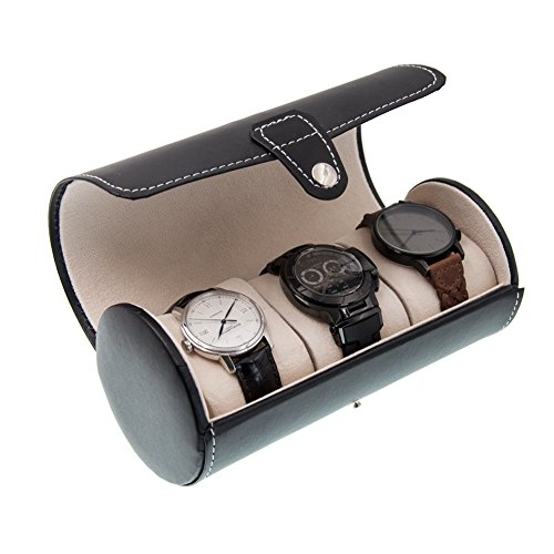 Product Cover MGS AWP-3 Travel Watch Organizer Watches Case Leatherette Roll Watch Storage Pouch Jewelry Box 3-Slots (Black)