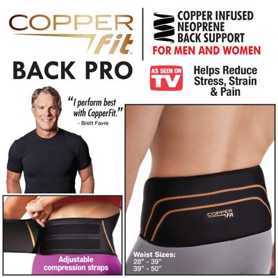 Product Cover Copper Fit Back Pro Brace Lower Back Support Compression Belt Size L/XL 36
