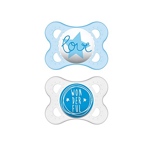 Product Cover MAM Pacifiers, Baby Pacifier 0-6 Months, Best Pacifier for Breastfed Babies, 'Attitude' Design Collection, Boy, 2-Count