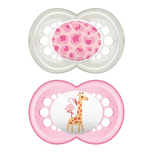 Product Cover MAM Pacifiers, Baby Pacifier 16+ Months, Best Pacifier for Breastfed Babies, 'Animal' Design Collection, Girl, 2-Count
