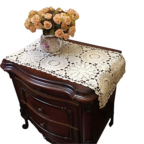 Product Cover USTIDE 2pc Rustic Floral Table Runner Hand Crochet Table Placemats Beige Cotton Table Doilies Runners,15.7inchesx31.5inches