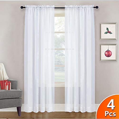 Product Cover NICETOWN 4 Panels Sheer Curtains 95 - Plain Tulle Voile Panel Window Drapes/Draperies Set for Hall (4 Pieces, W60 x L95, White)