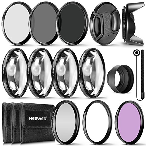 Product Cover Neewer 49MM Lens Filter and Accessory Kit, Includes: UV CPL FLD Filters, Macro Close Up Filter Set(+1 +2 +4 +10), ND2 ND4 ND8 Filters, Pouch Cap Hood, Fit for Sony Alpha A3000, NEX Series DSLR Cameras