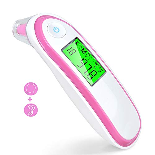 Product Cover Elera Digital No Touch Infrared Forehead and Ear Thermometer Monitor with Probe Clinical Thermometer Gun for Fever for Infant Baby Kid Adult (Pink)